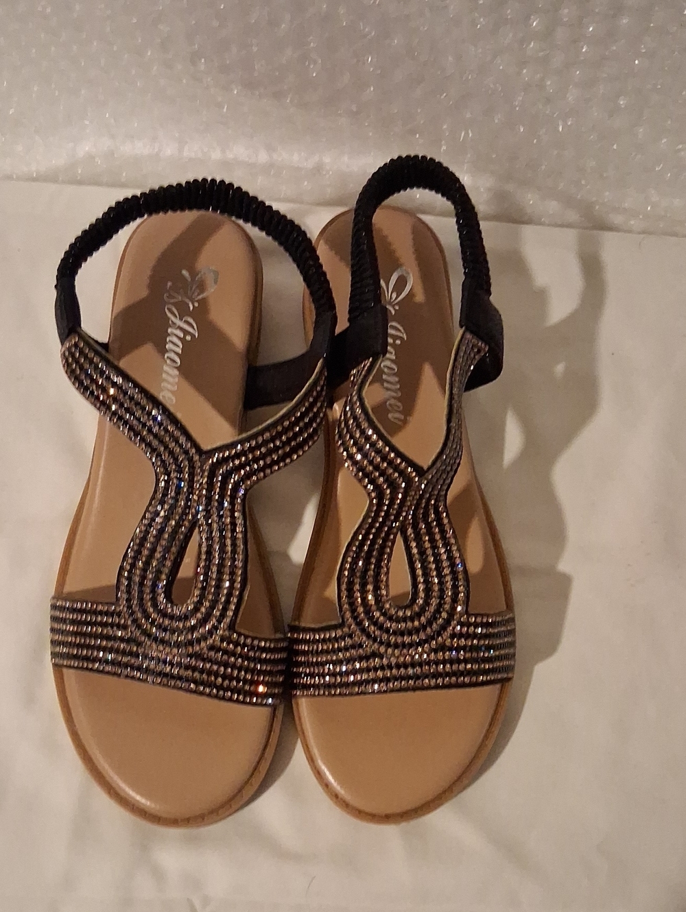 Gorgeous Jiaomei Womens size 6 Rhinestone Embellished T Strap Slingback Sandals